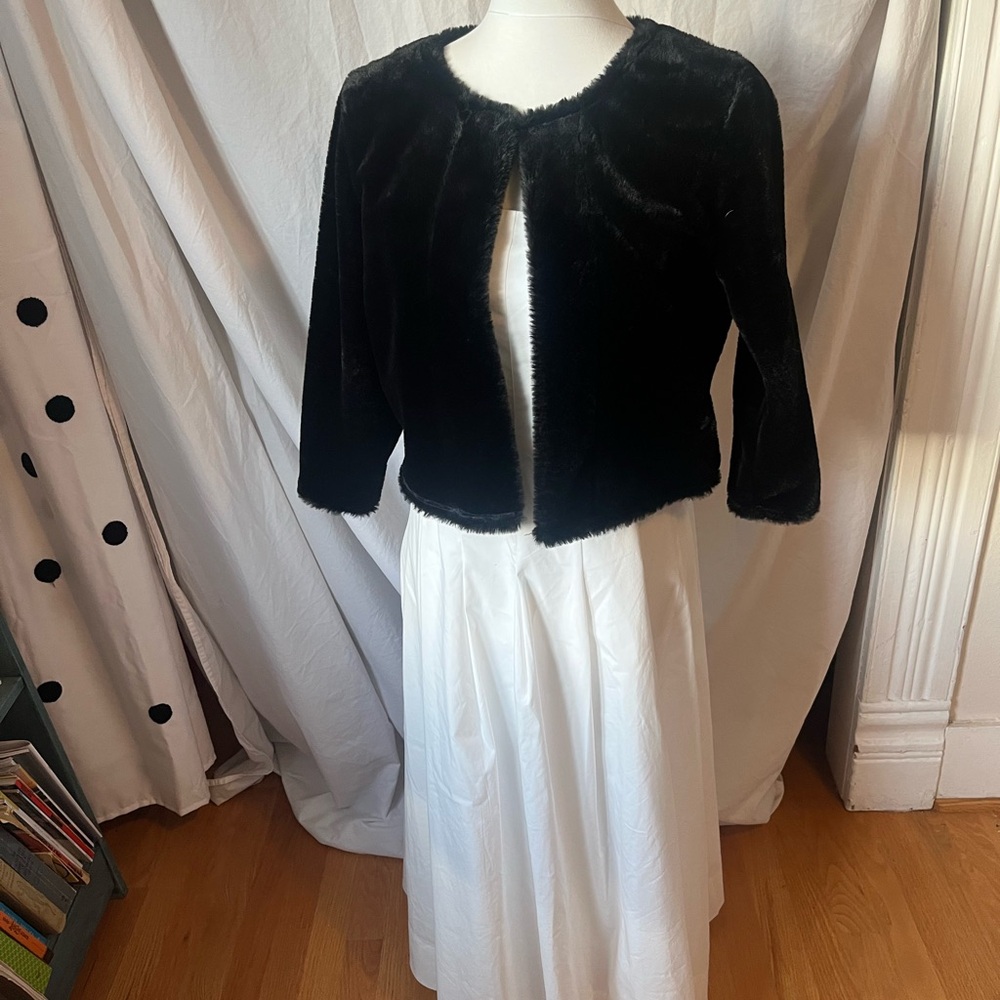 Calvin Klein Black Faux Fur 3/4 sleeve, swing front - Picture 3 of 4